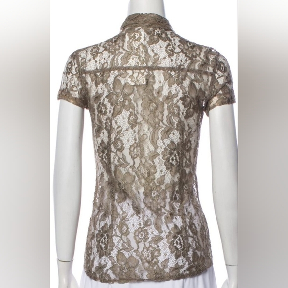 Dolce & Gabbana Delicate Lace Floral Stretched Button-Down Shirt In Khaki SZ 36 - Picture 3 of 16